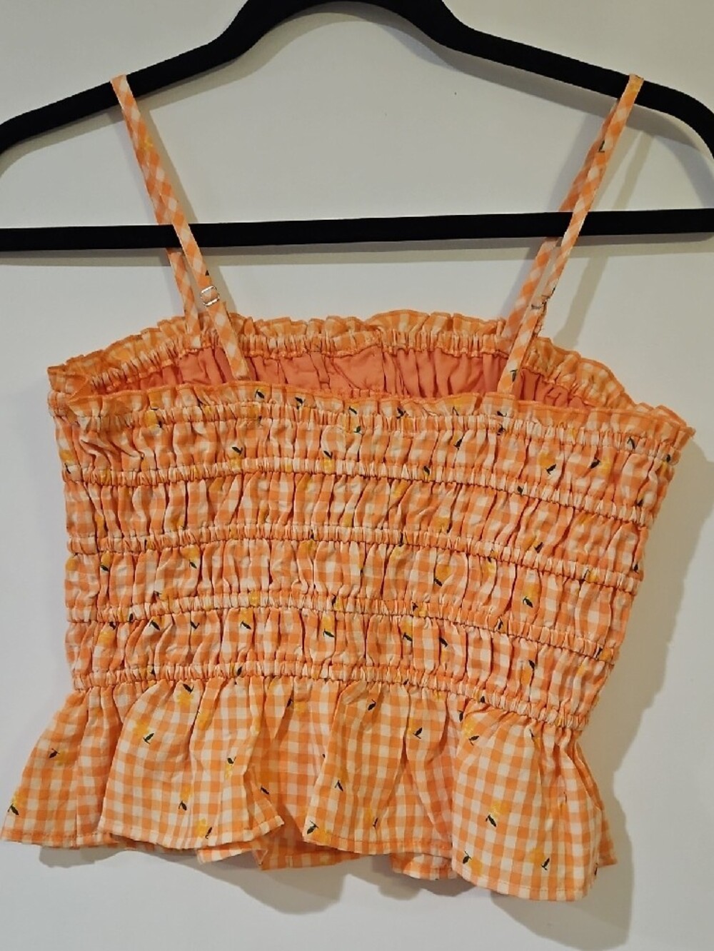 Greylin Orange Gingham Smocked Crop with Flowery Print - Picture 3 of 3
